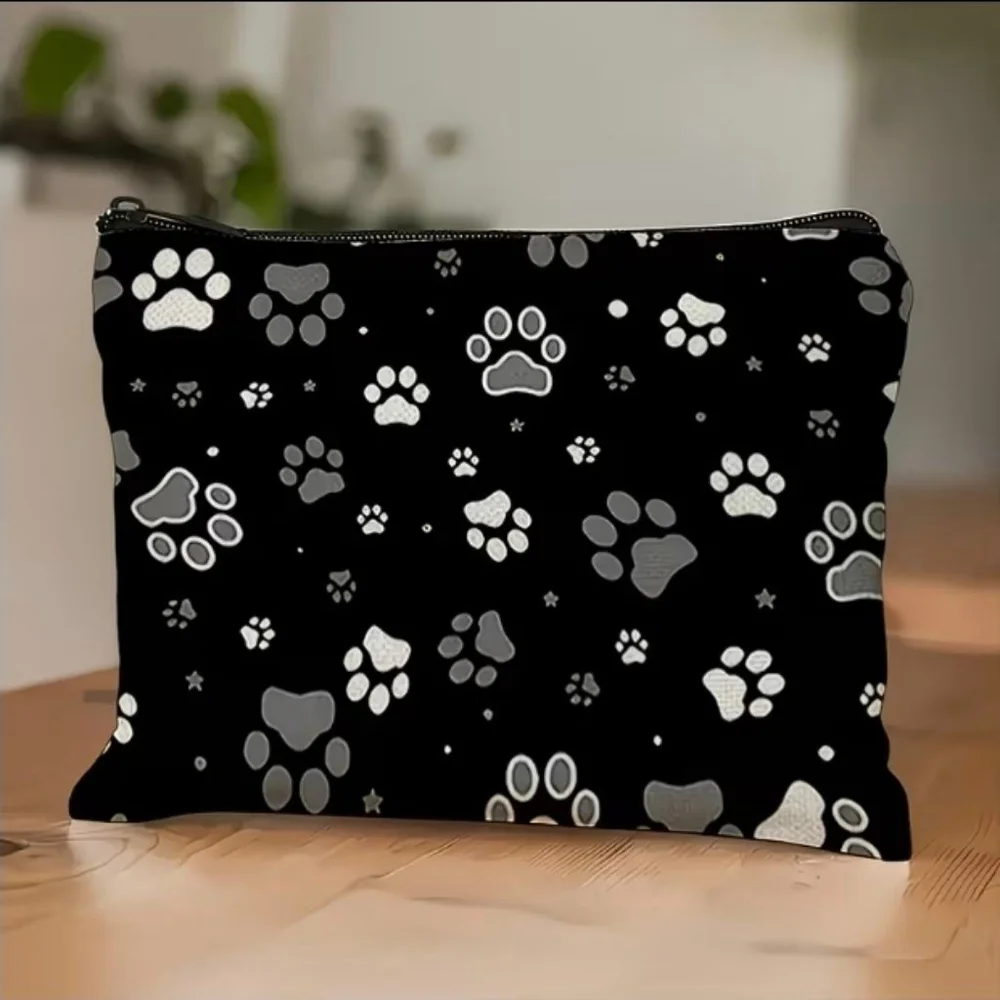Women's Black & White Paw Print Cosmetic Bag One Size